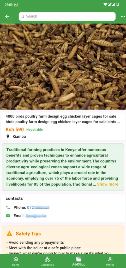Infographic comparing cost of commercial fishmeal vs Black Soldier Fly larvae protein in Kenyan Shillings.