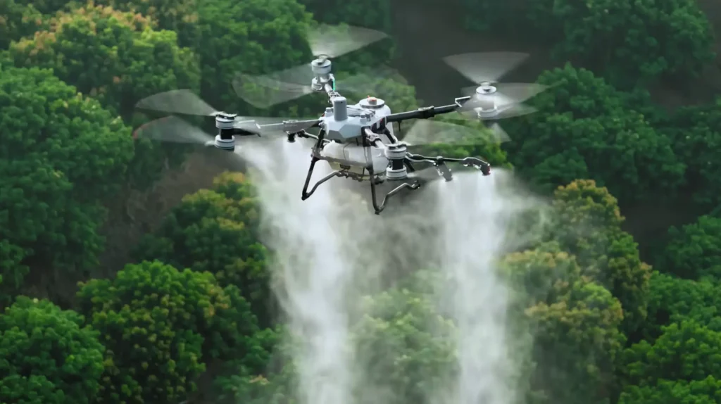 Small-scale Chinese tractor being used by a farmer in an African maize field to improve crop yield.